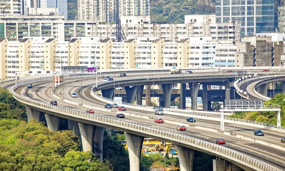 view on Hong Kong highway bridge at day