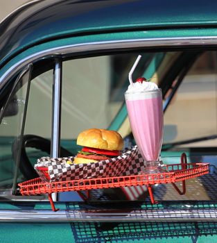 Fast food drive in diner displayed outdoors.
