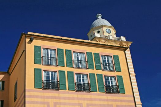 An Italian style building with pastel colors