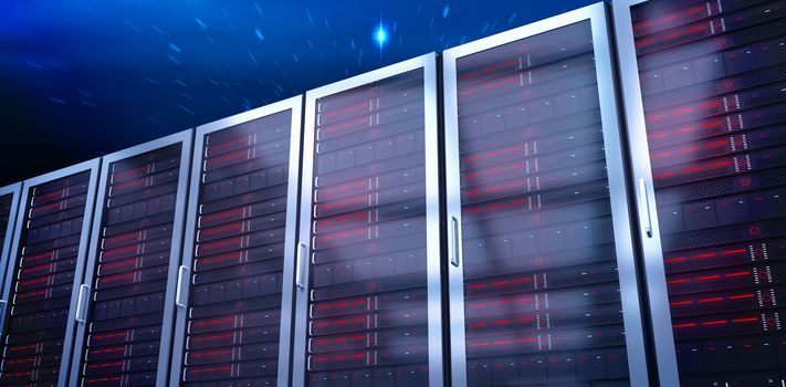 Server towers against stars twinkling in night sky