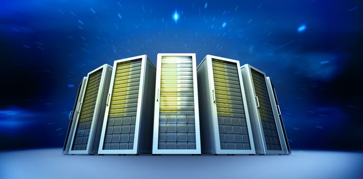 Server towers against stars twinkling in night sky