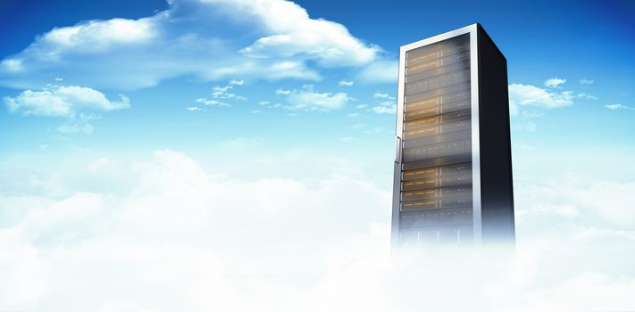 Server Tower against bright blue sky with clouds