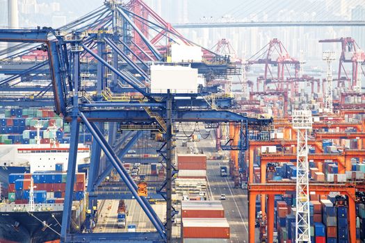 Containers at Hong Kong commercial port at day