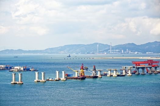construction site of Hong Kong Zhuhai Macau Macao Bridge at day