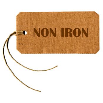 non iron  tag or label with string isolated over white
