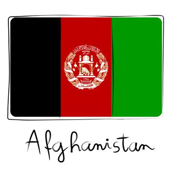 Afganistan country flag doodle with title text isolated on white