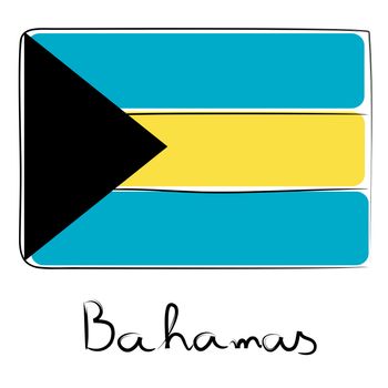 Bahamas country flag doodle with title text isolated on white