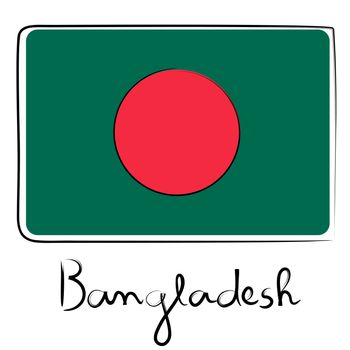 Bangladesh country flag doodle with title text isolated on white