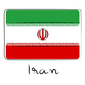 Iran country flag doodle with title text isolated on white