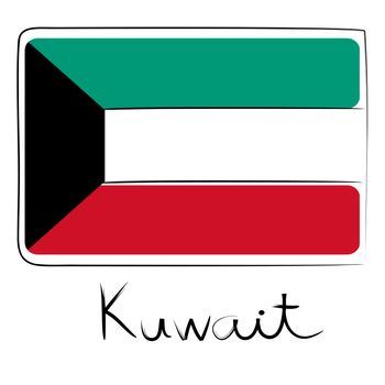 Kuwait country flag doodle with title text isolated on white