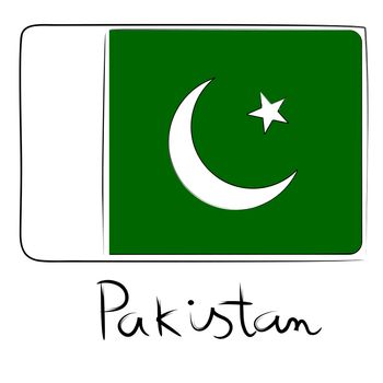 Pakistan country flag doodle with title text isolated on white
