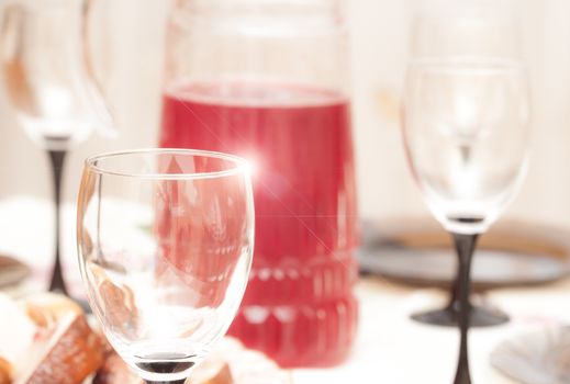 home red wine and glasses on the holiday table