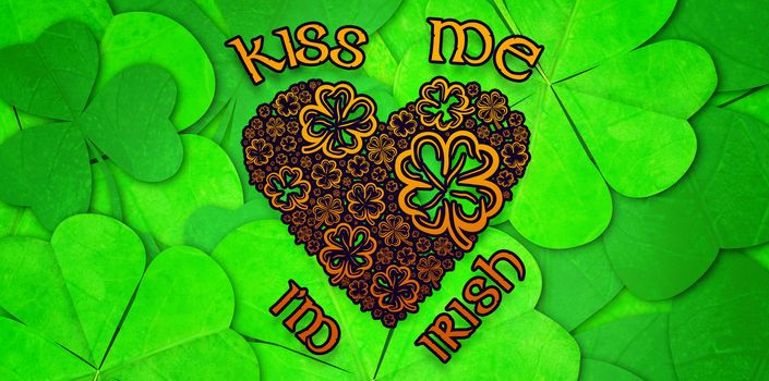 patricks day greeting against shamrock pattern