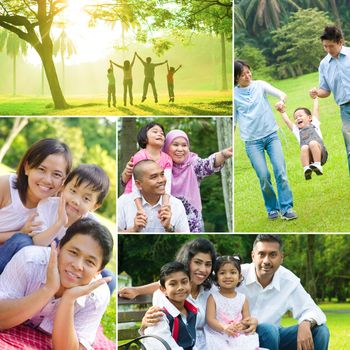 Collage photo of mixed race family having fun at outdoor park. All photos belong to me.