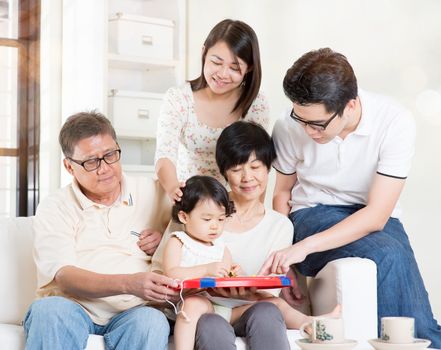 Asian multi generations having fun at home. Happy family portrait.