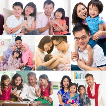 Collage photo of mixed race family having fun indoors living lifestyle. All photos belong to me.