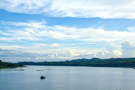 Wide panorama of river and the forest