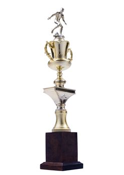 Soccer golden award trophy isolated on white background