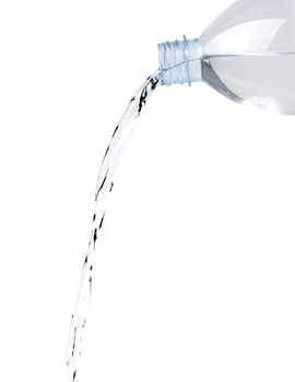 Pouring water from bottle isolated on white background