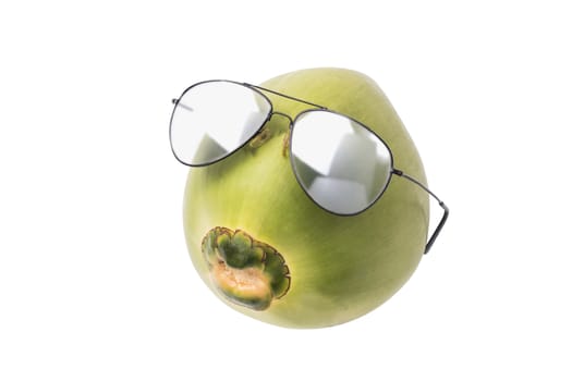 Coconut wear sunglasses isolated, Summer concept