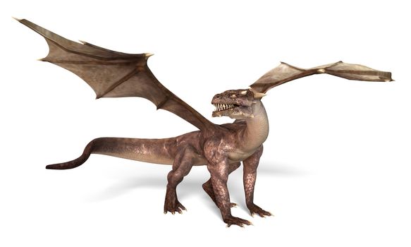 3D digital render of fantasy dragon isolated on white background