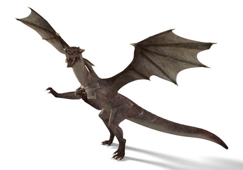 3D digital render of fantasy dragon isolated on white background