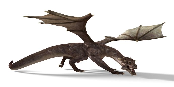 3D digital render of fantasy dragon isolated on white background