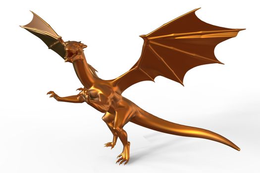 3D digital render of fantasy gold dragon isolated on white background