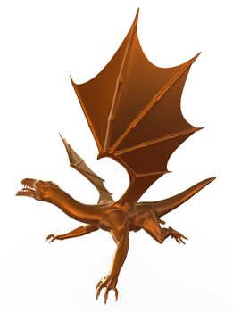 3D digital render of a soaring fantasy dragon isolated on white background