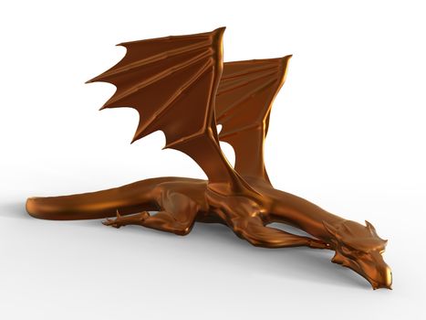 3D digital render of fantasy golden dragon isolated on white background