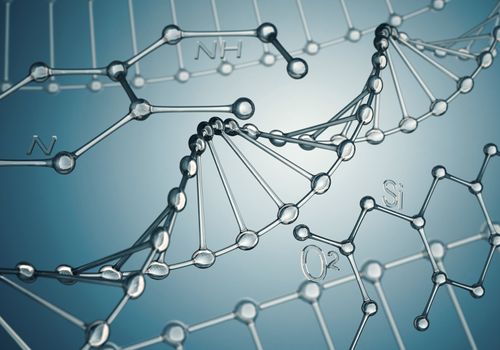 3d render of DNA molecule and organic compounds