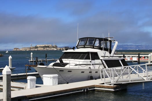 California yacht harbor with the San Francisco skyline in the background