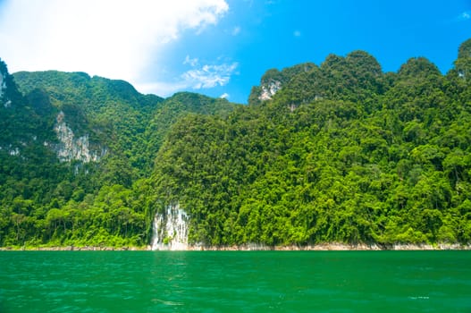 Landscape of lake and mountains among scenic natural beauty