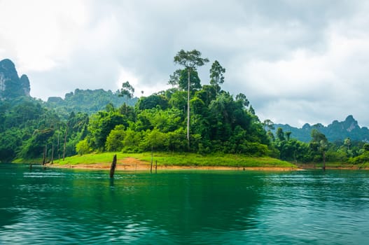 Landscape of lake and mountains among scenic natural beauty