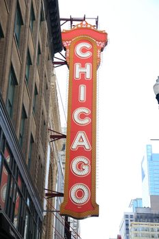Famous marquee of Chicago Theater on State Street.