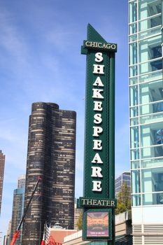 Famous marquee of the Shakespeare Theater in downtown Chicago, Illinois.