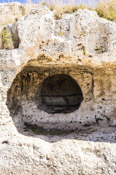 Ancient ruins of Greek Theater in Syracuse, Sicily, Italy