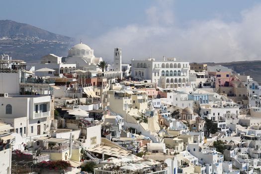A view on the capital Fira of Santorini, Greece