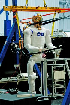 Houston, TX, USA - Jan. 23 2015: Robonaut robot astronaut prototype at the Johnson Space center mockup facility in Houston, TX.