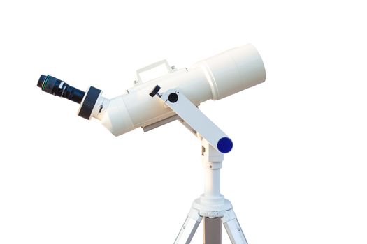 Telescope isolated on white background for search star universe, science concept