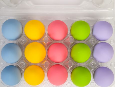 colorful of eggs for holiday easter festival on plastic package, can use as background