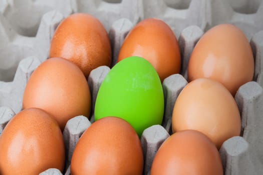 green color eggs on crate for holiday easter festival, can use as background