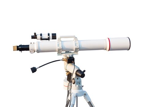 Telescope isolated on white background for search star universe, science concept