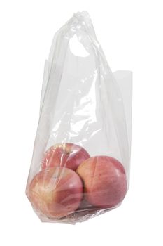 Apples in plastic bag isolated