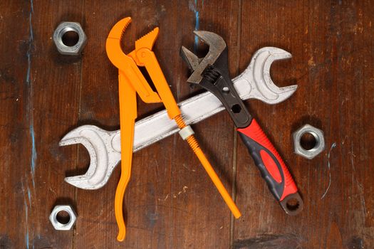 Some different wrenches and bolts close up