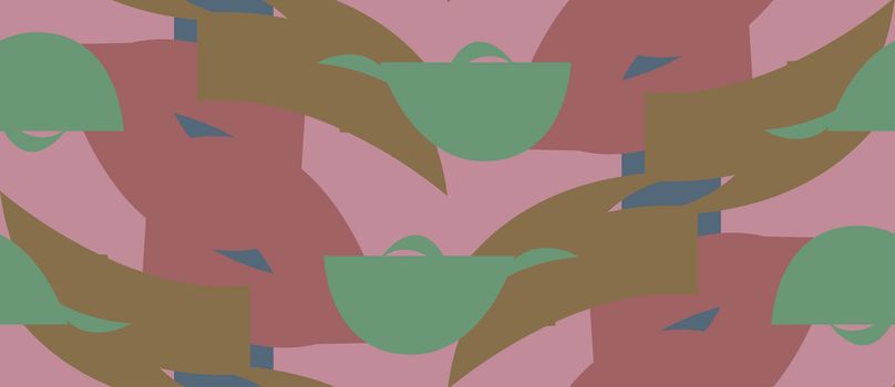 Seamless background pattern of green and brown shapes over pink