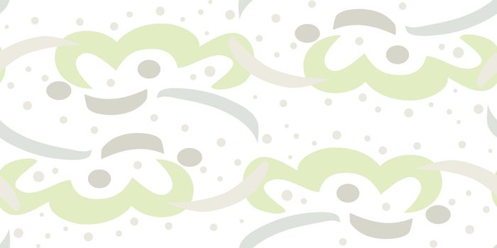 Repeating background pattern of green streamers over white