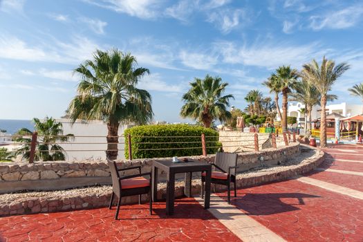 Outdoor restaurant overlooking the sea in Egypt