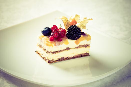 Sweet food dessert, cake on plate, white background