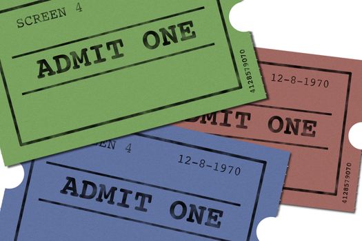 Drawing of three old tickets cinema colored